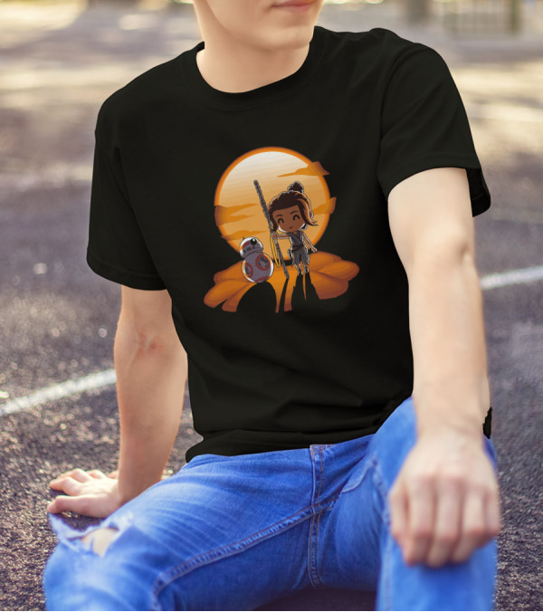 Rey And BB-8 Jakku Sunset Scene T-Shirt