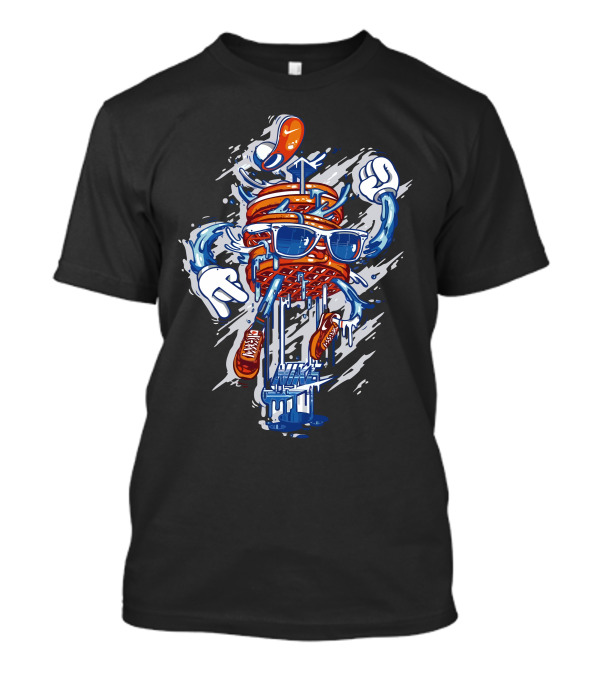 Jump Sneaker Basketball Character With Sunglasses T-Shirt