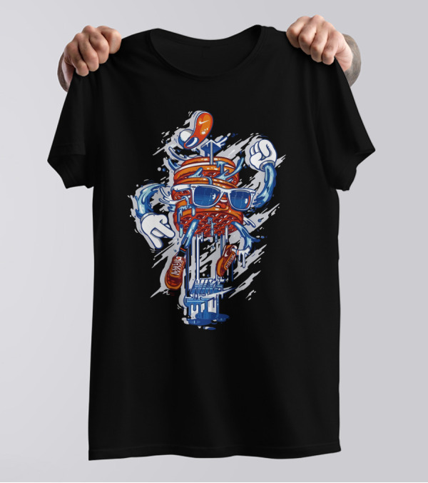 Jump Sneaker Basketball Character With Sunglasses T-Shirt