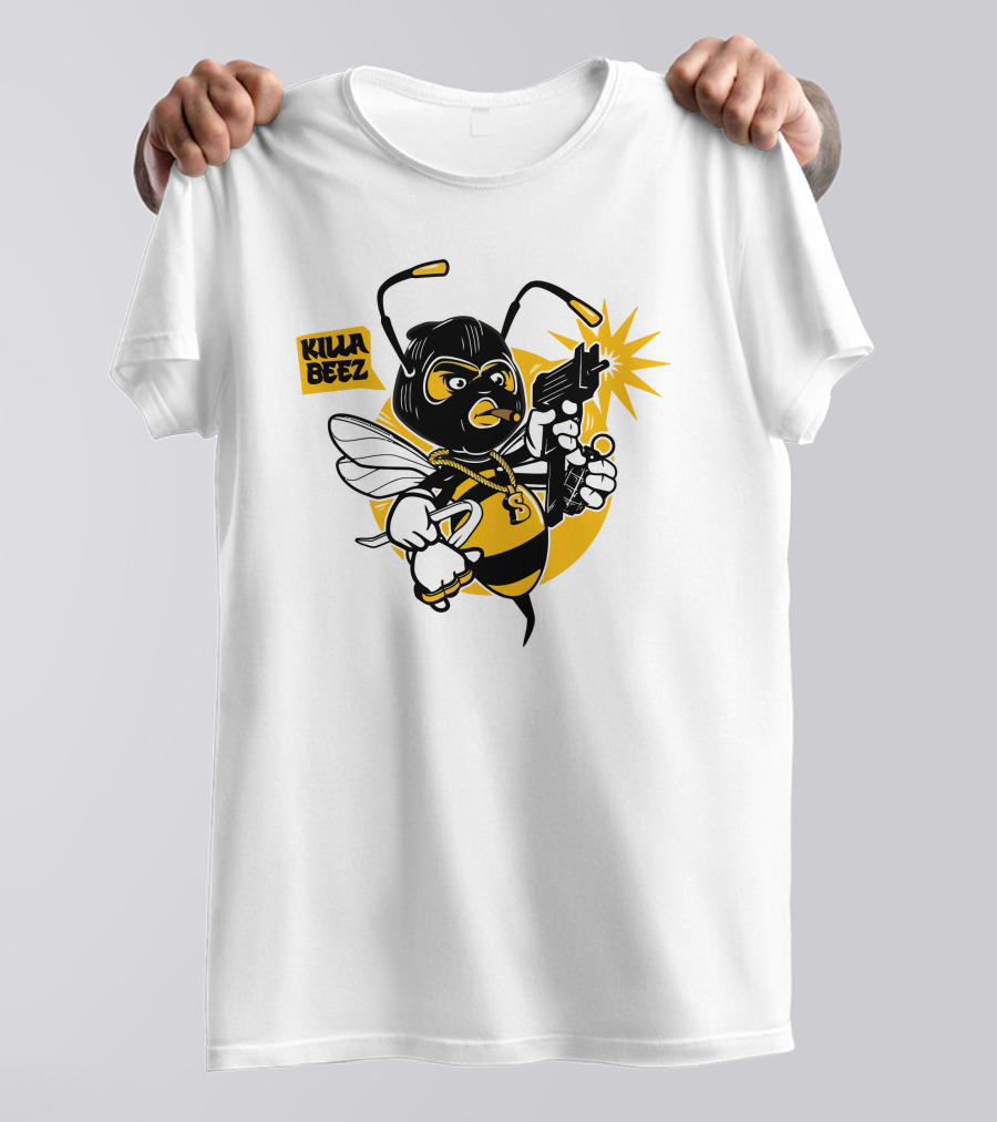 Killa Beez Cartoon Gangster Bee With Blasting Gun T-Shirt