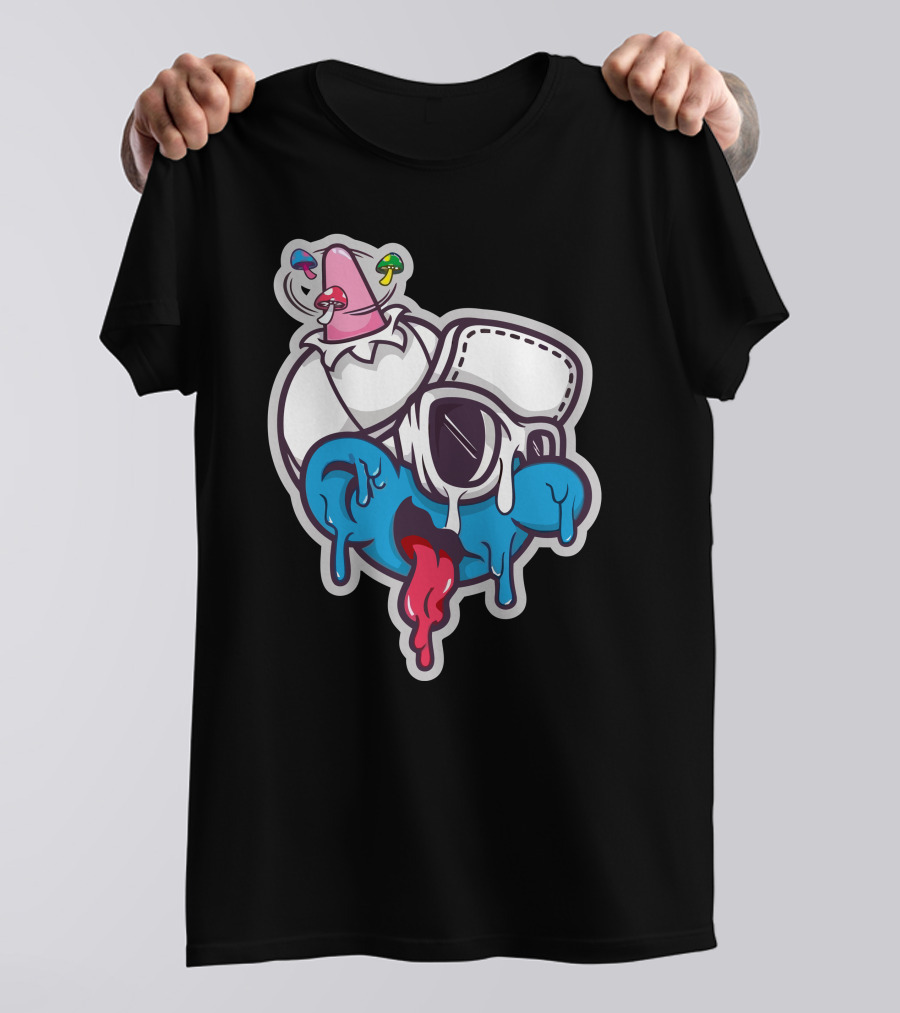 Krim Lim Melting Cartoon Face With Colorful Drink Elements T-Shirt