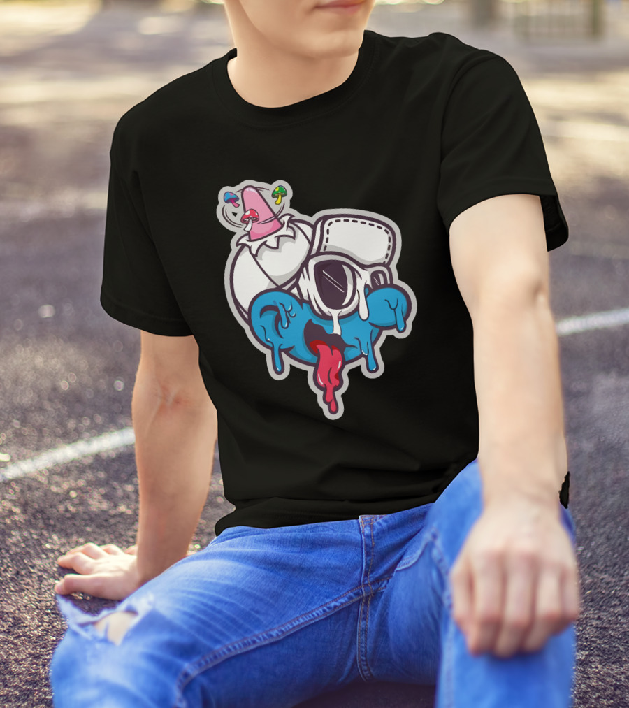Krim Lim Melting Cartoon Face With Colorful Drink Elements T-Shirt