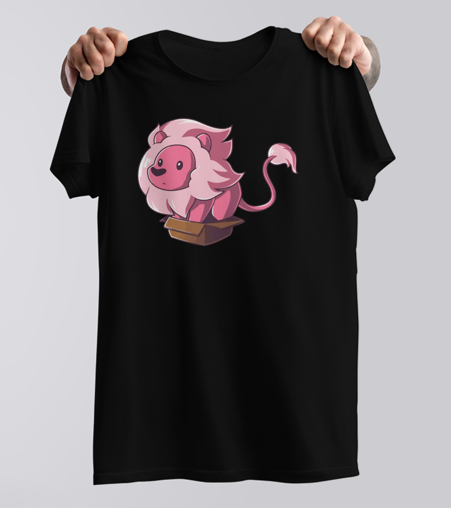 Lion In A Box Cartoon Pink Mane Playful T-Shirt