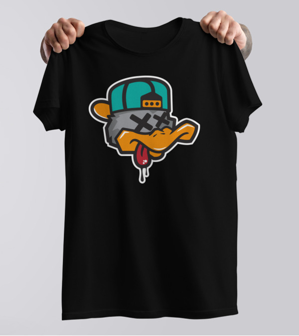 Playful Cartoon Duck With Cap And Dripping Tongue T-Shirt