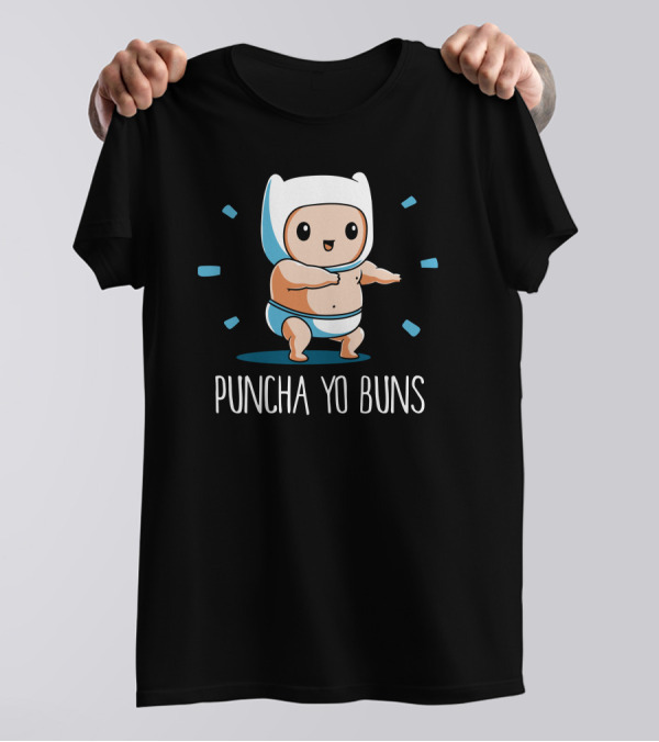 Puncha Yo Buns Cute Character With White Hood And Blue Highlights T-Shirt