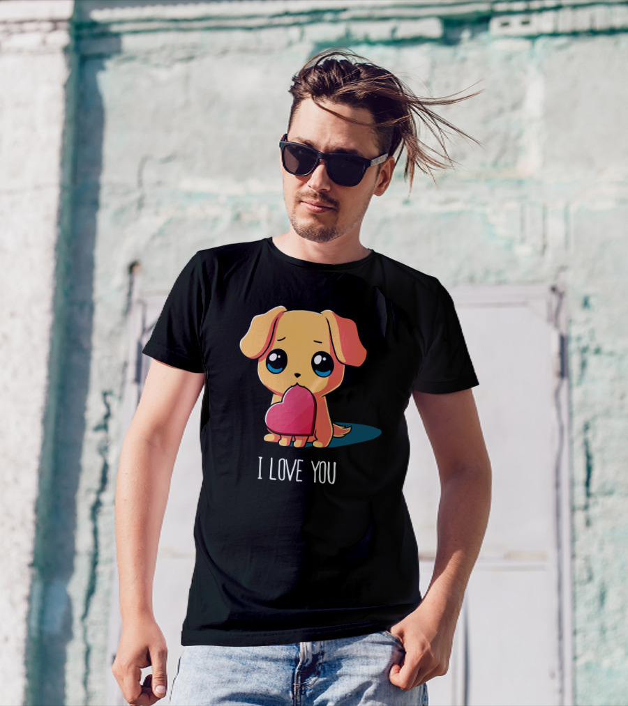 I Love You Puppy Holding Heart T-Shirt
