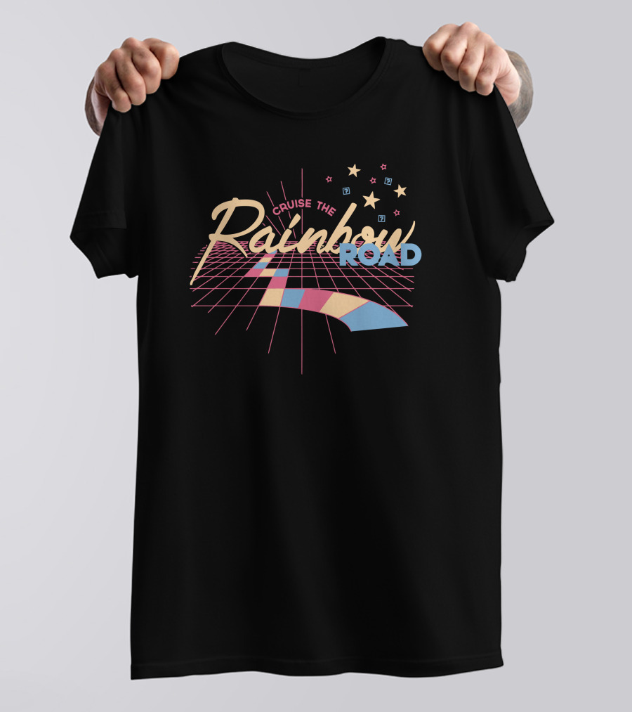 Cruise The Rainbow Road Retro Stars And Grid T-Shirt