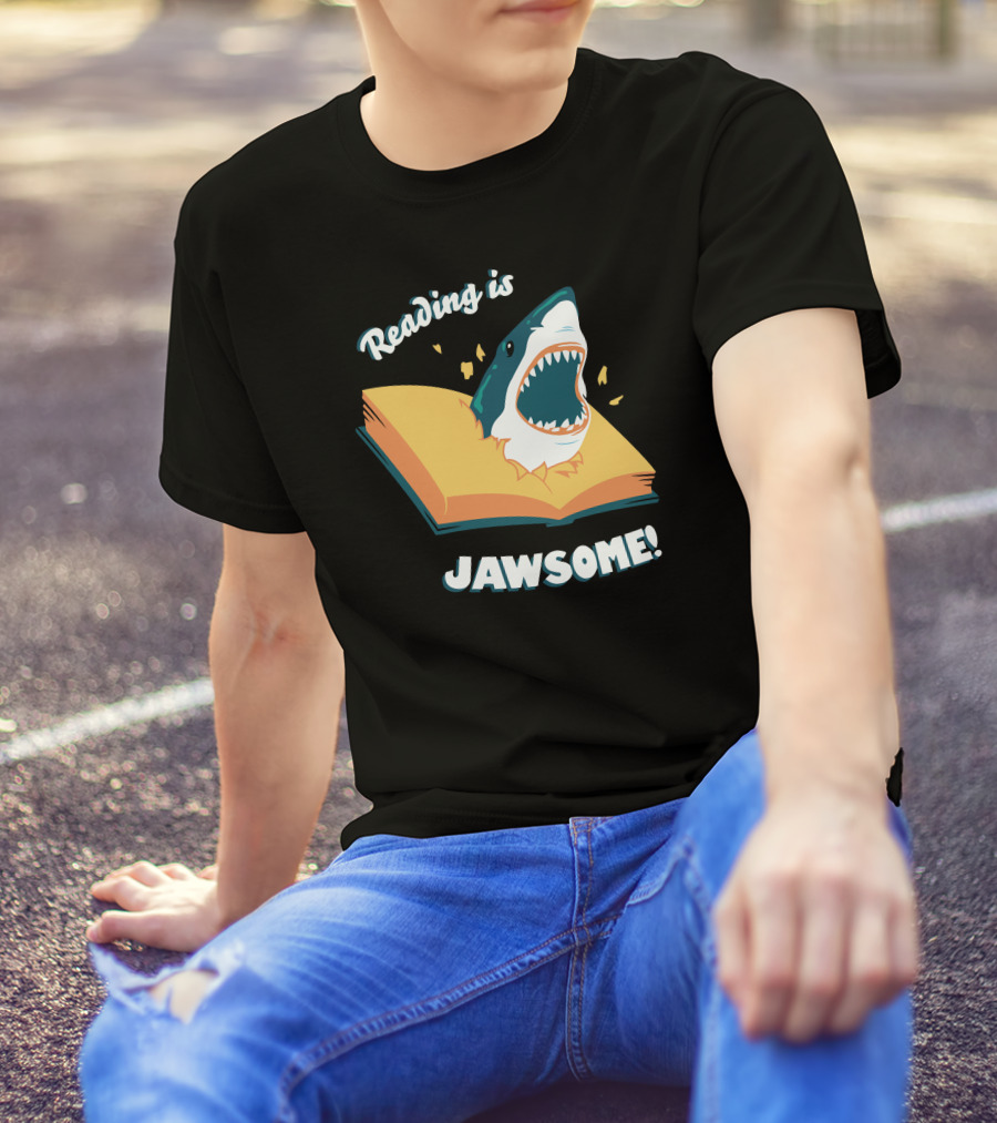 Reading Is Jawsome Shark Open Book Fun T-Shirt