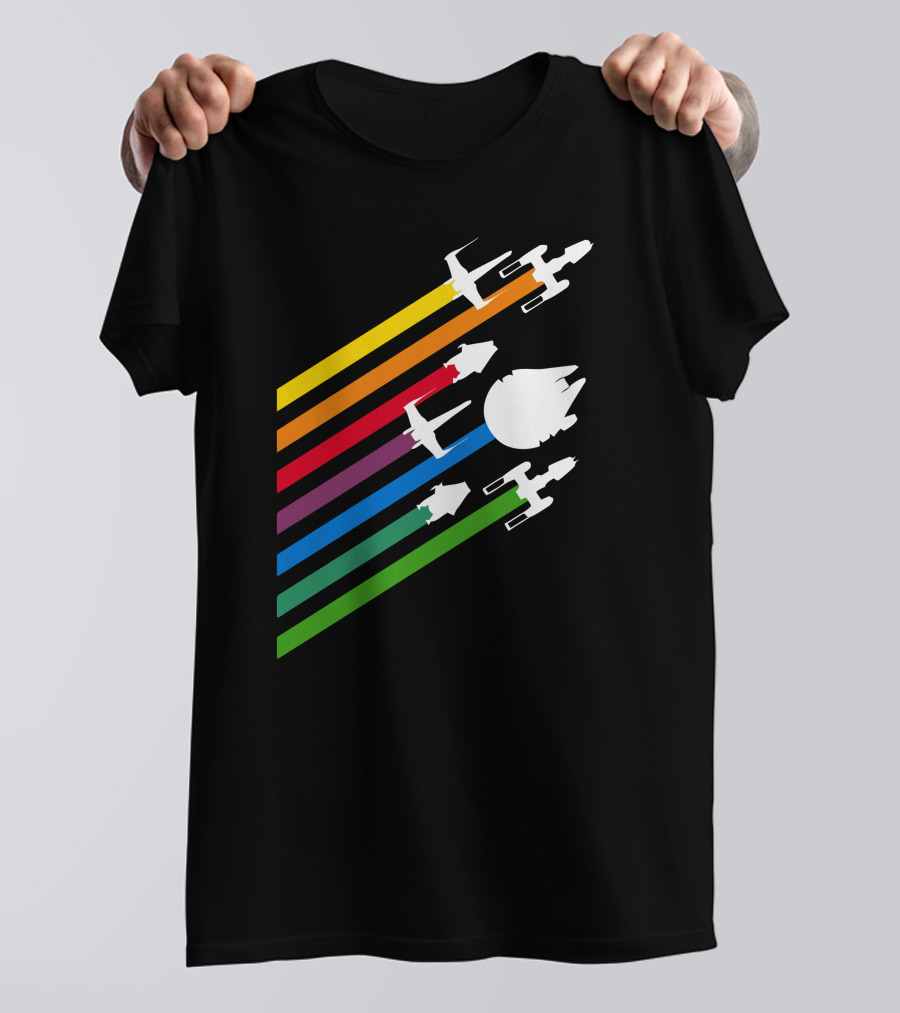 Rebellious Streaks Starship Tribute In Rainbow Formation T-Shirt