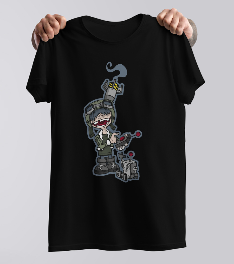 Robbot Controller Smiling Kid With Robot And Rocket Head T-Shirt