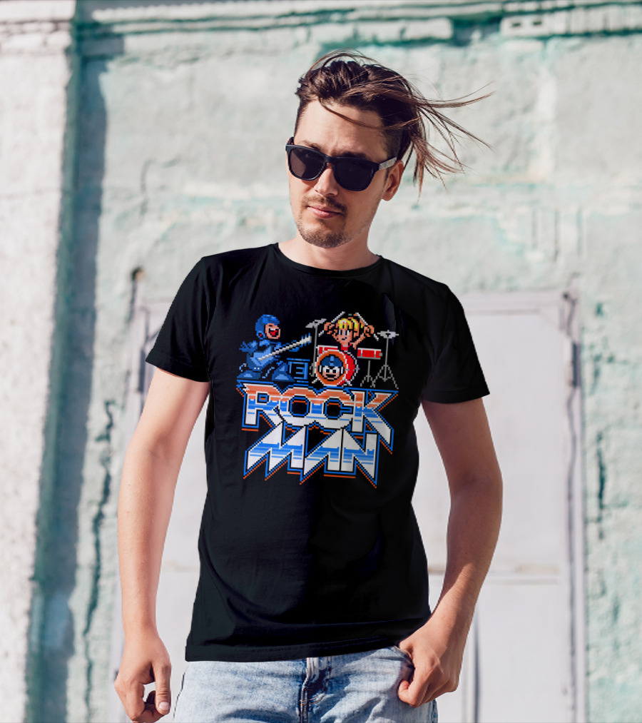 Mega Man Rock Band Crossover Pixel T-Shirt