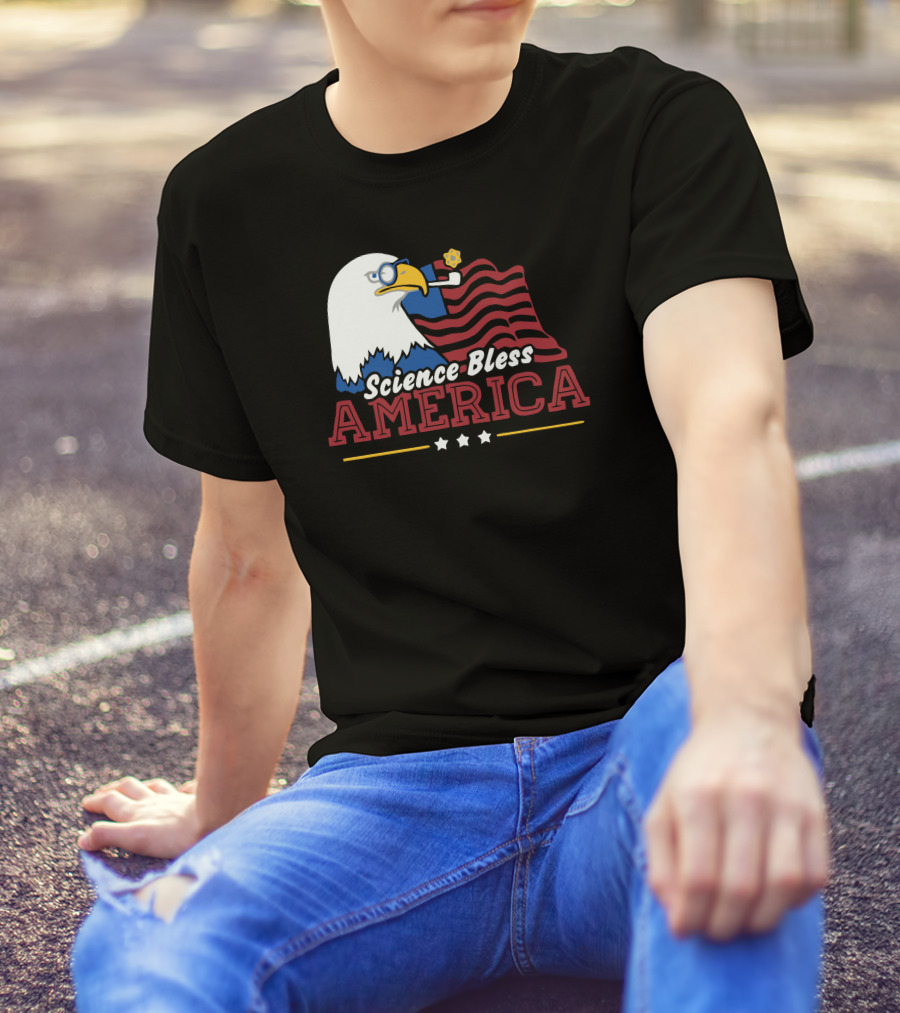 Science Bless America Bald Eagle With Pipe And Stars T-Shirt