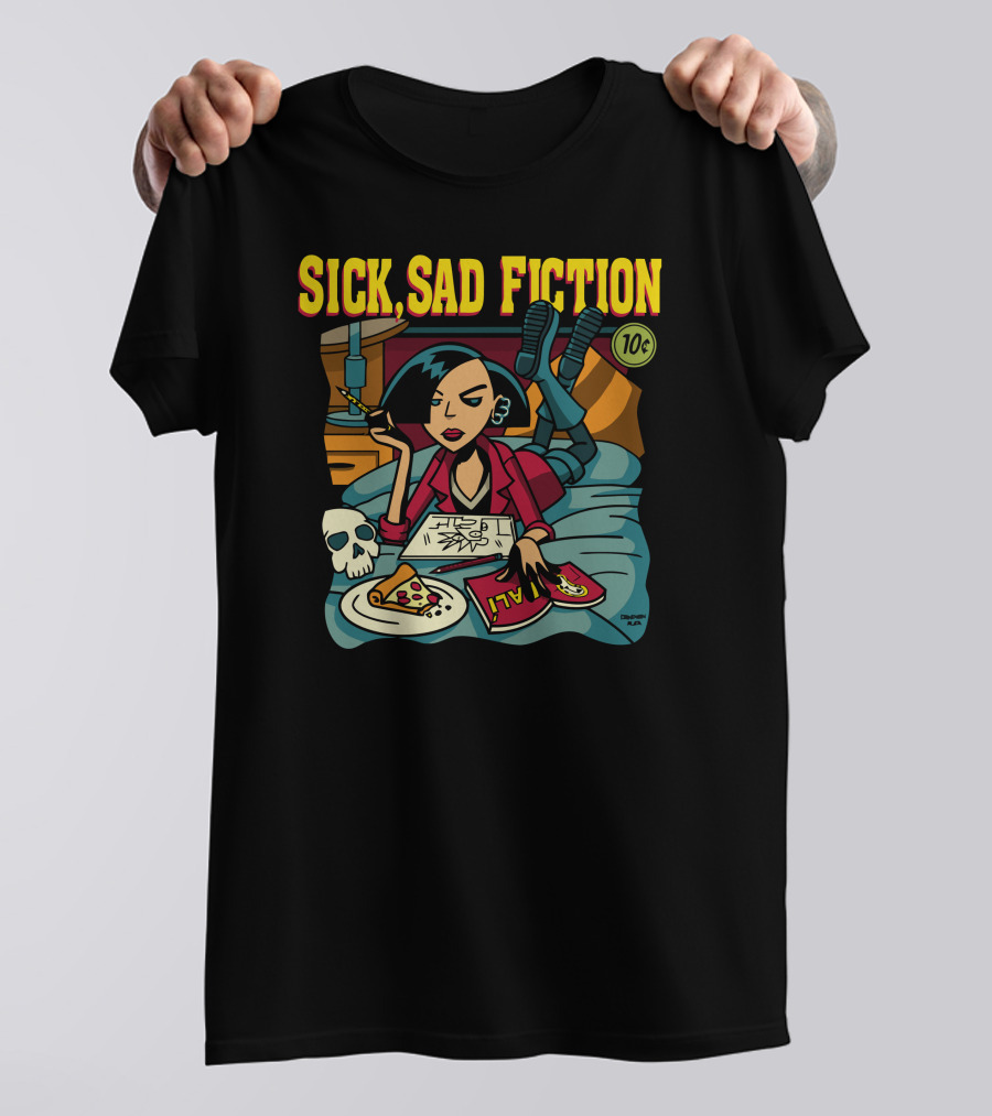 Sick Sad Fiction 10¢ Comic Art Pizza Skull 90s T-Shirt