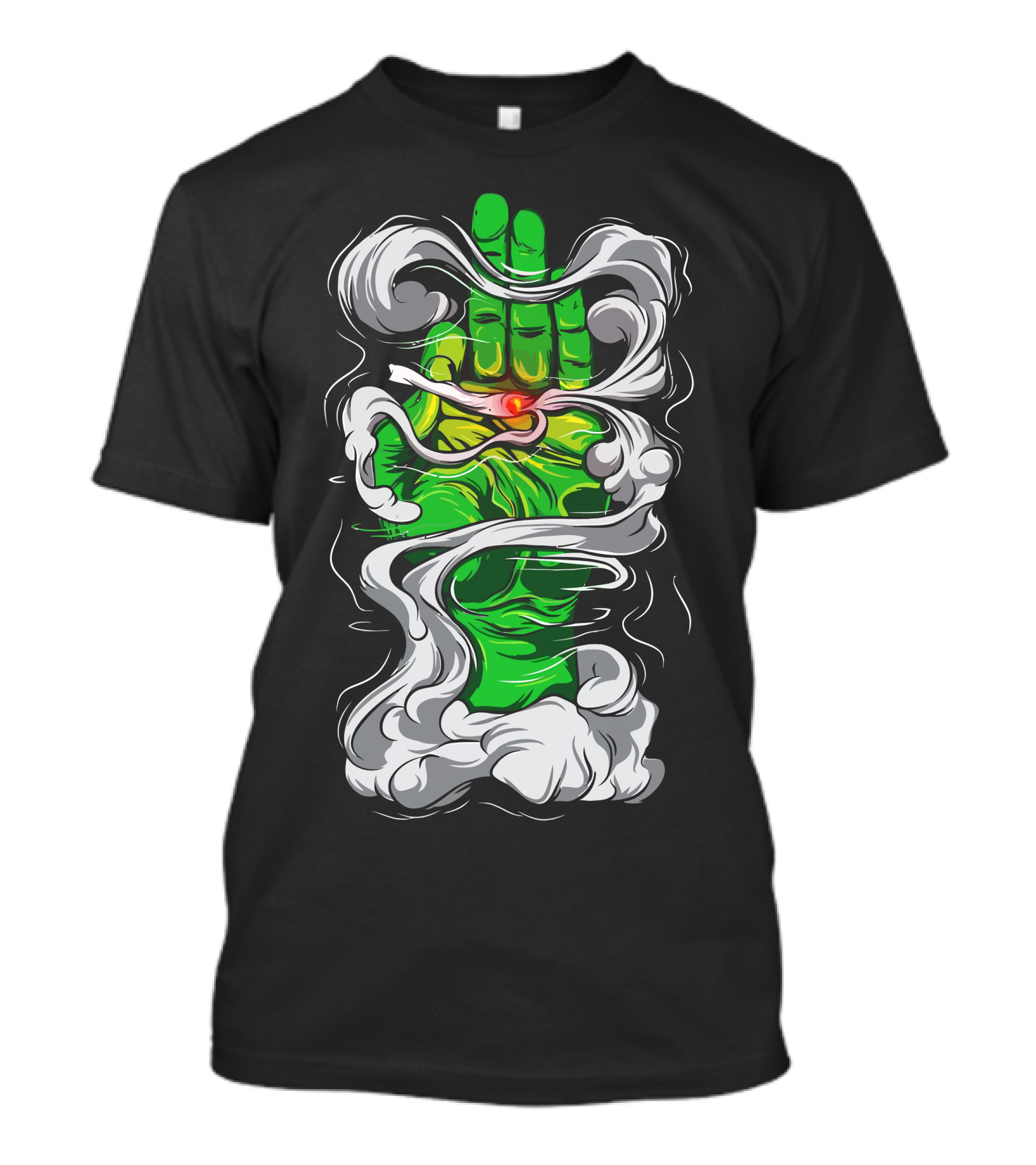 Smoking Green Hand With Red Flame And Swirling White Smoke T-Shirt