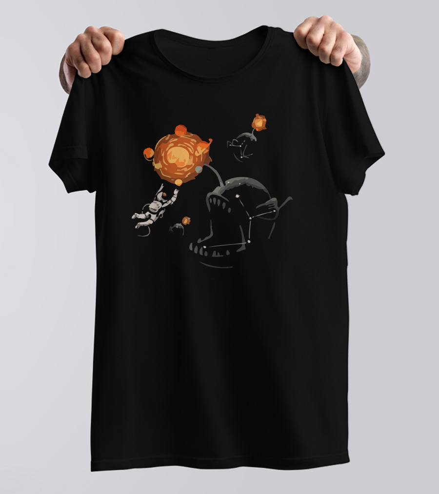 Astronaut Luring Cosmic Fish With Planet Lure In Space Bait T-Shirt