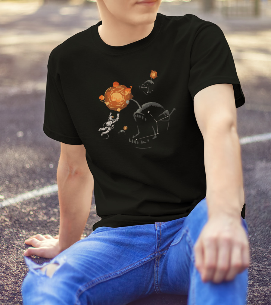Astronaut Luring Cosmic Fish With Planet Lure In Space Bait T-Shirt