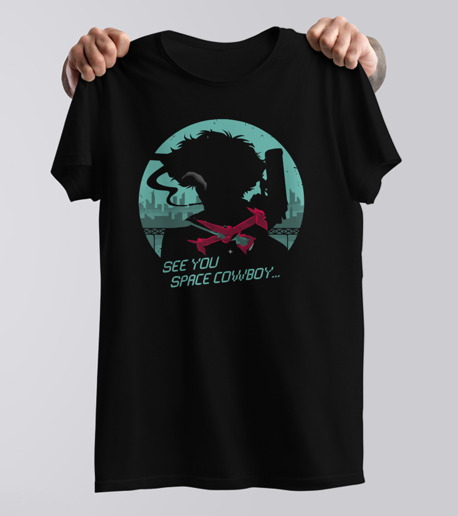 See You Space Cowboy Silhouette Cityscape With Red Spaceship T-Shirt