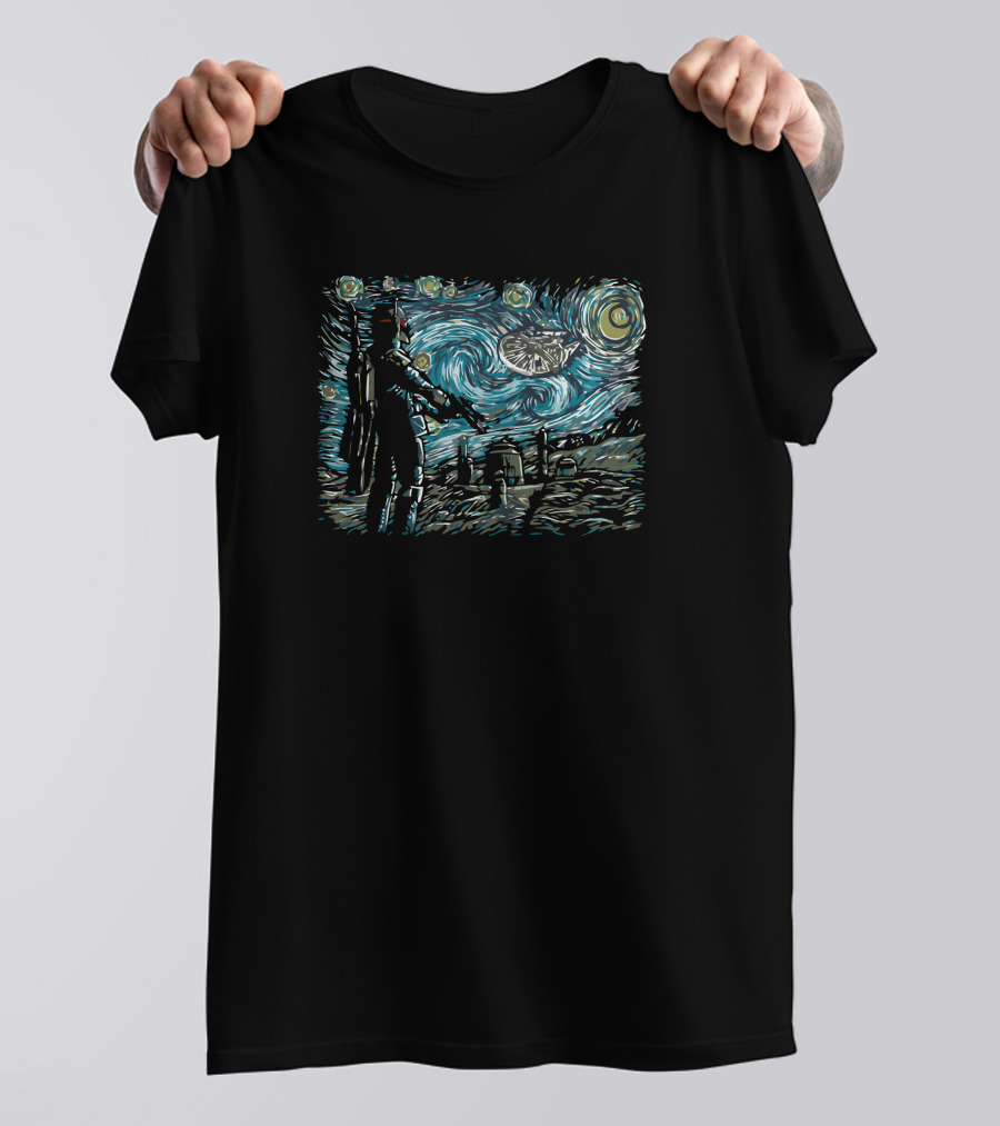 Starry Wars Van Gogh Style Sci-Fi Galactic Starry Night Scene T-Shirt