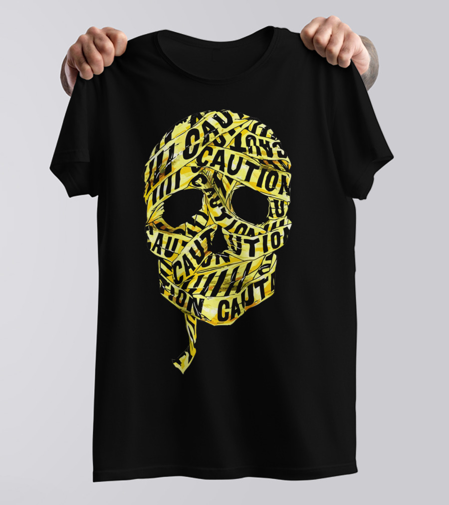Caution Tape Wrapped Skull T-Shirt