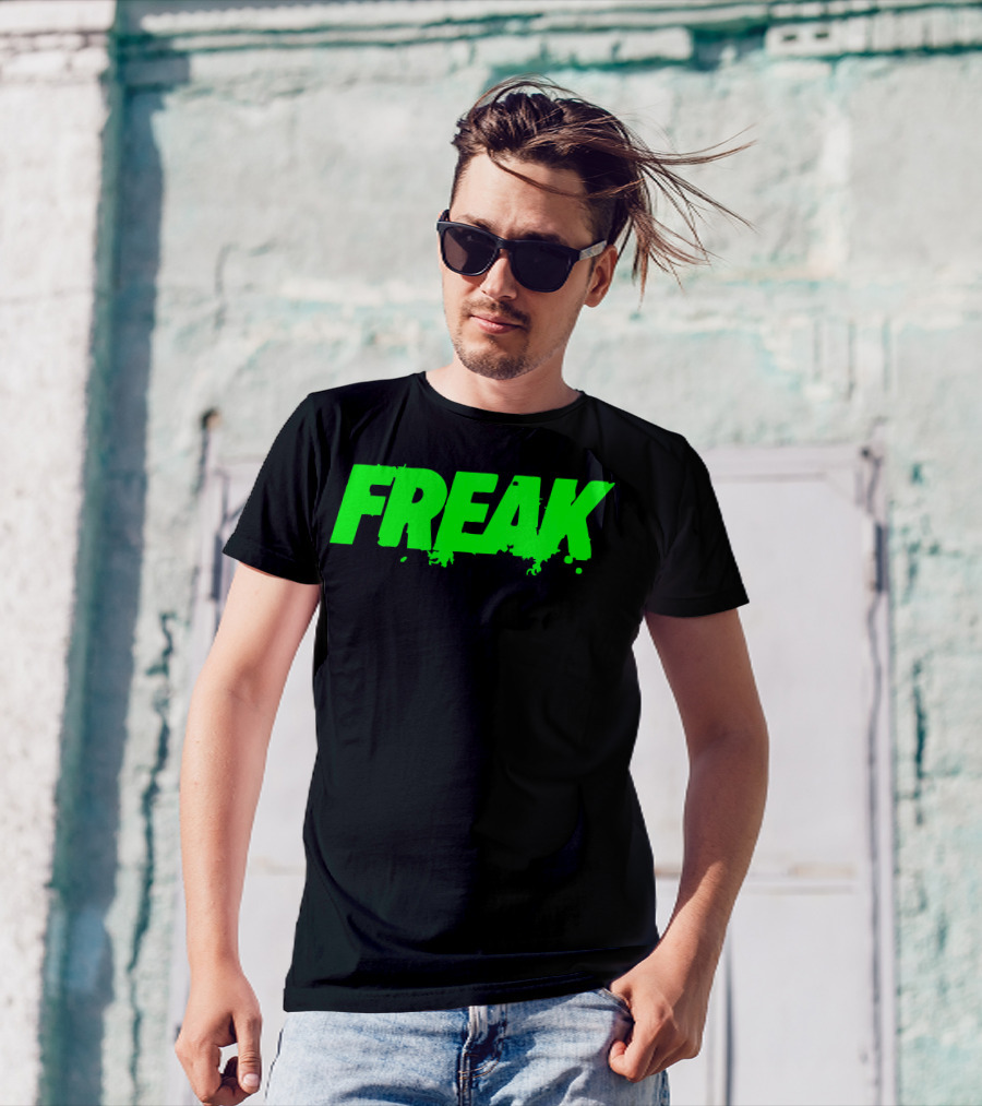Freak Neon Green Splatter Text T-Shirt