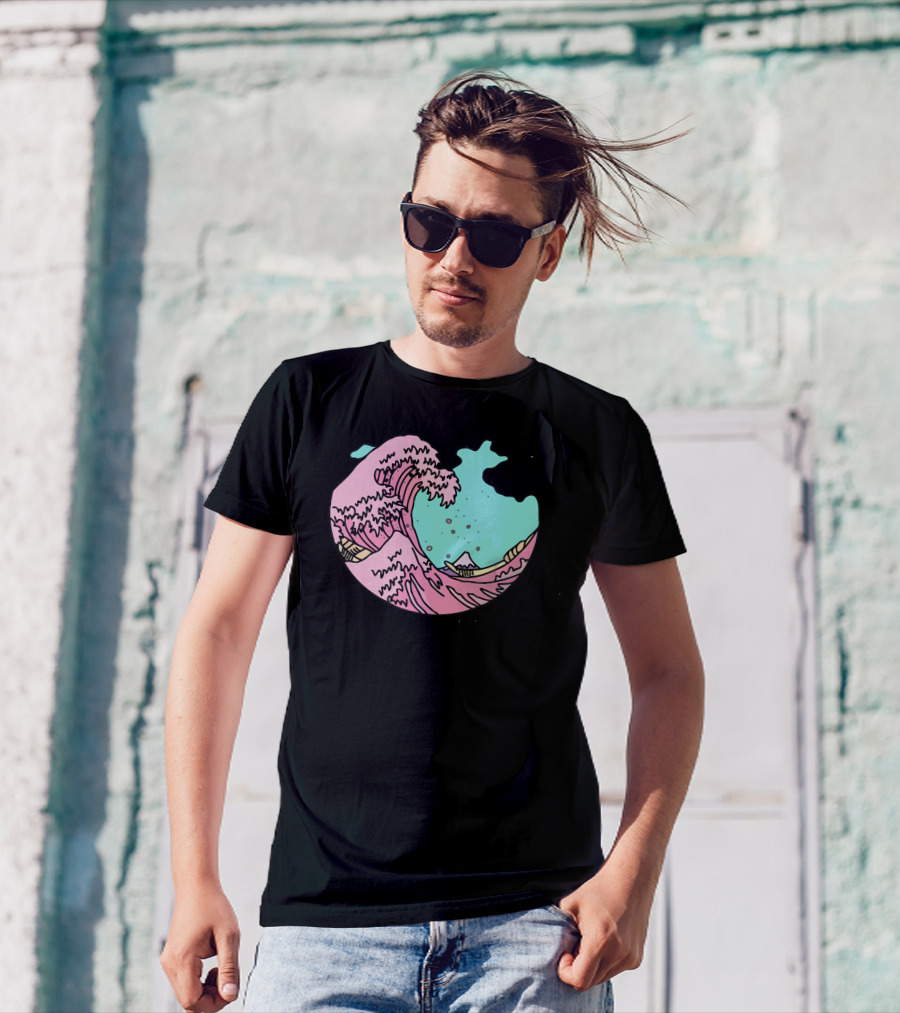 Japanese Pastel Kawaii Anime Meme Surf Beach Wave Ocean Aesthetic T-Shirt