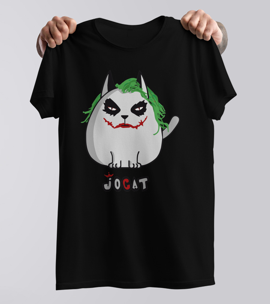 JoCat Joker Cat Face With Green Hair And Red Smile T-Shirt