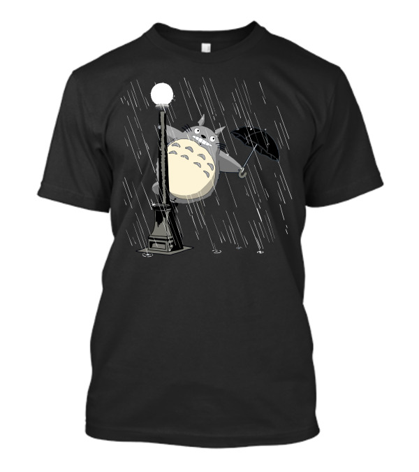 Totoro Singing In The Rain With Umbrella And Lamp Post T-Shirt
