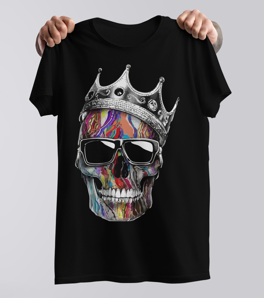 Multicolored Skull With Crown And Sunglasses T-Shirt