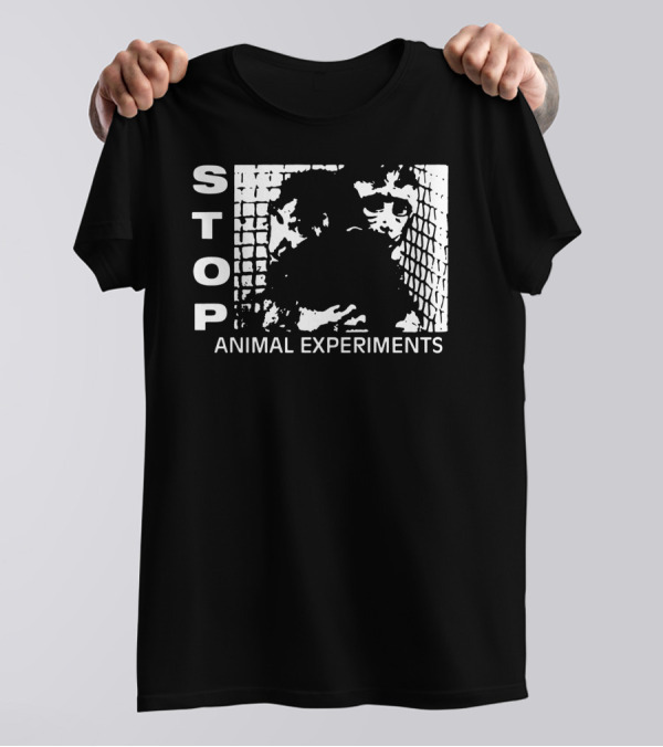 STOP Animal Experiments Activist Message With Monkeys In Cage T-Shirt