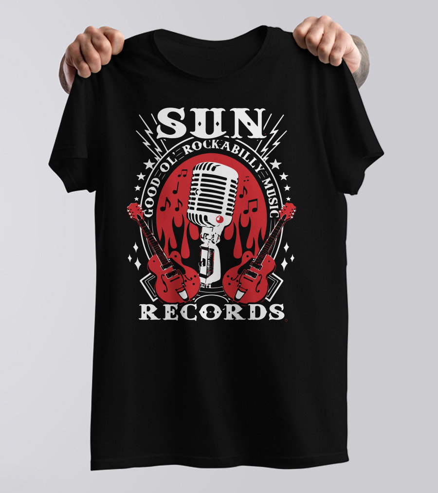 Sun Records Good Ol' Rockabilly Music Microphone And Guitars Black T-Shirt