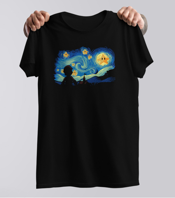 Super Starry Night Mario-Inspired Starry Sky T-Shirt