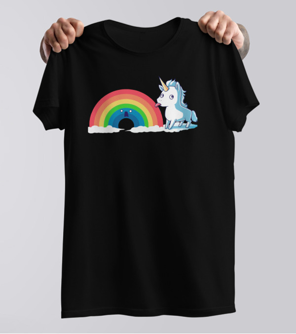 Unicorn Eats Tasty Rainbow With Surprised Face T-Shirt