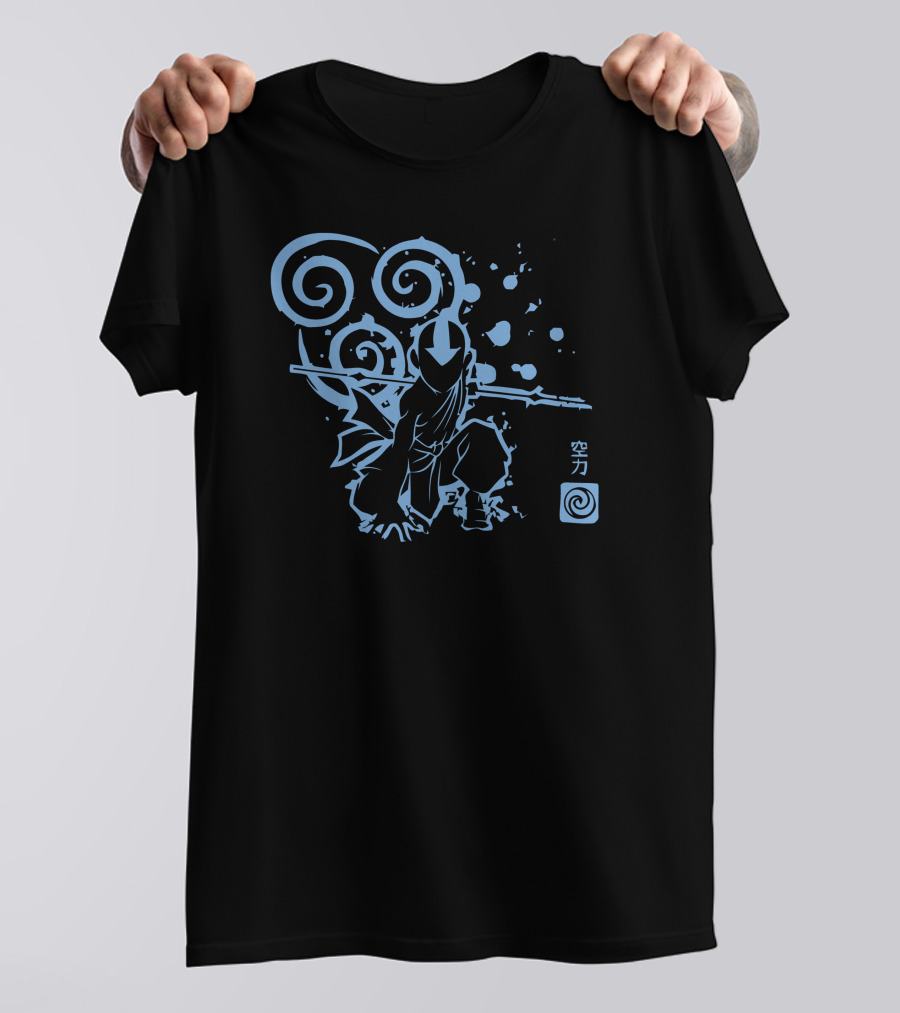 Air Power Element Avatar Aang With Staff And Spirals T-Shirt