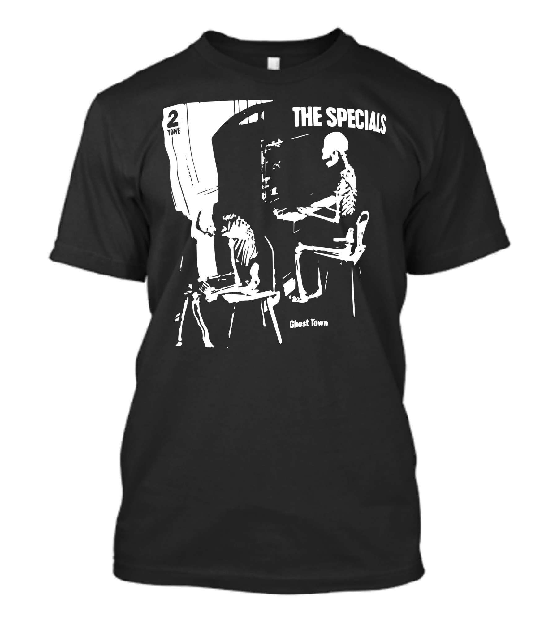 The Specials Ghost Town 2 Tone Skeletons At Piano And Drum Set T-Shirt