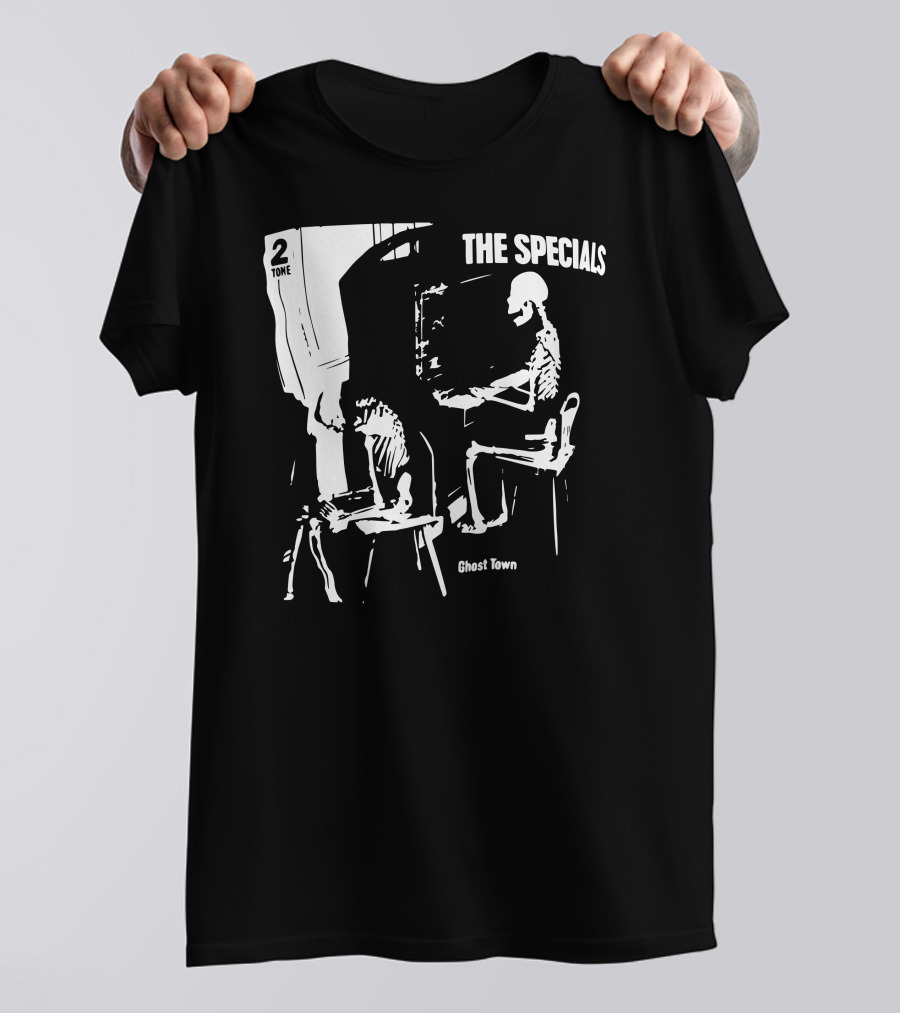 The Specials Ghost Town 2 Tone Skeletons At Piano And Drum Set T-Shirt