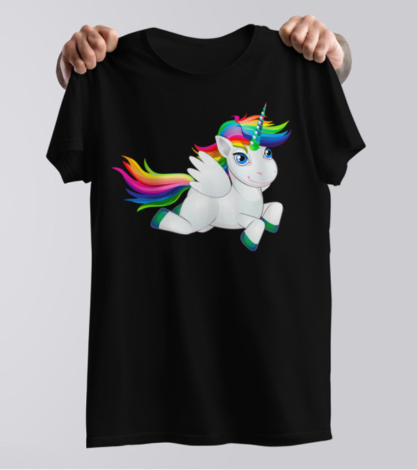The Unicorn Rainbow Mane And Tail Cartoon Pegasus T-Shirt