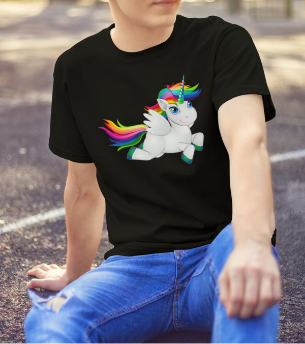The Unicorn Rainbow Mane And Tail Cartoon Pegasus T-Shirt