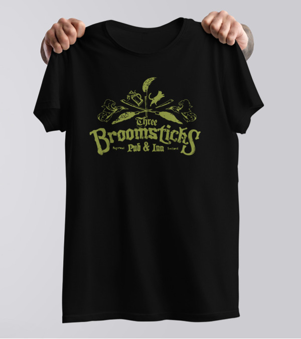 Three Broomsticks Pub And Inn Hogsmeade Scotland Magic Brooms Wand Cauldron T-Shirt