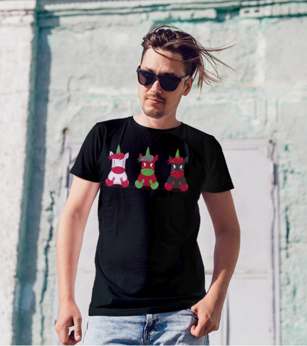 Three Cute But Angry Unicorn Trio With Colorful Horns And Expressions T-Shirt
