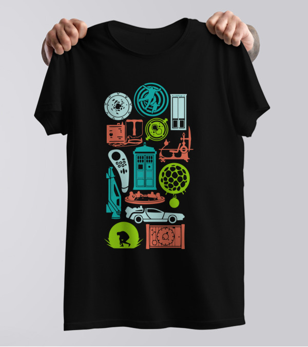 Time Machines Icons TARDIS Delorean Sci-Fi Adventure T-Shirt