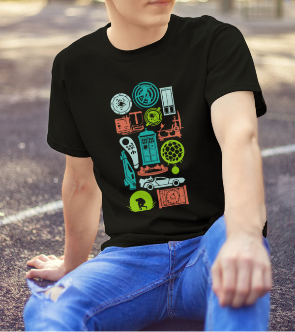 Time Machines Icons TARDIS Delorean Sci-Fi Adventure T-Shirt