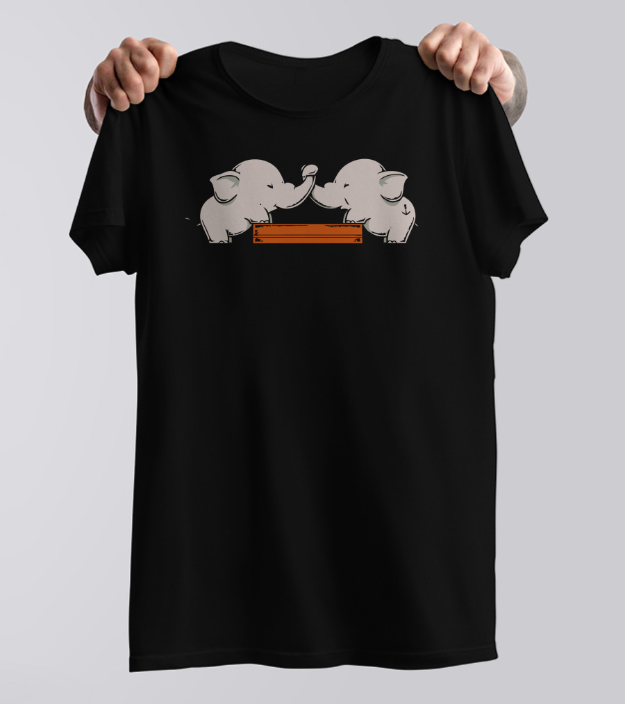 Elephant Trunk Arm Wrestling Contest With Orange Platform T-Shirt