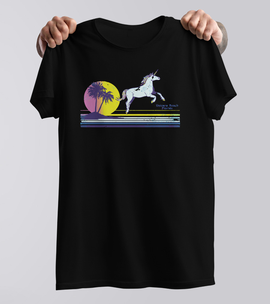 Unicorn Beach Florida Retro Palm Sunset T-Shirt