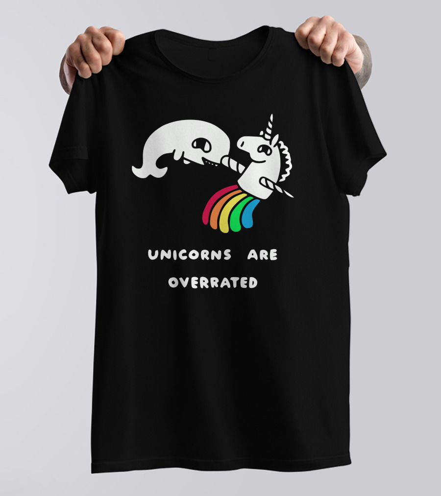 Unicorns Are Overrated Narwhal Rainbow Battle T-Shirt