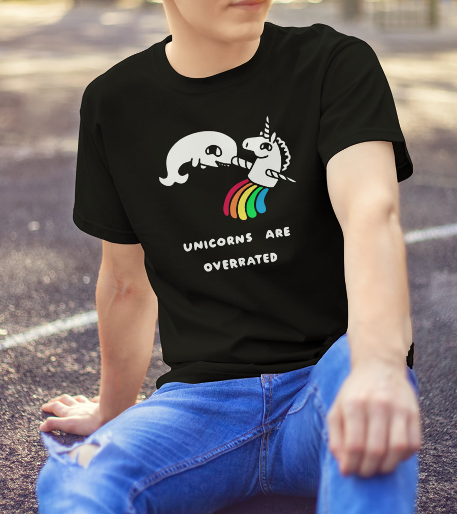 Unicorns Are Overrated Narwhal Rainbow Battle T-Shirt
