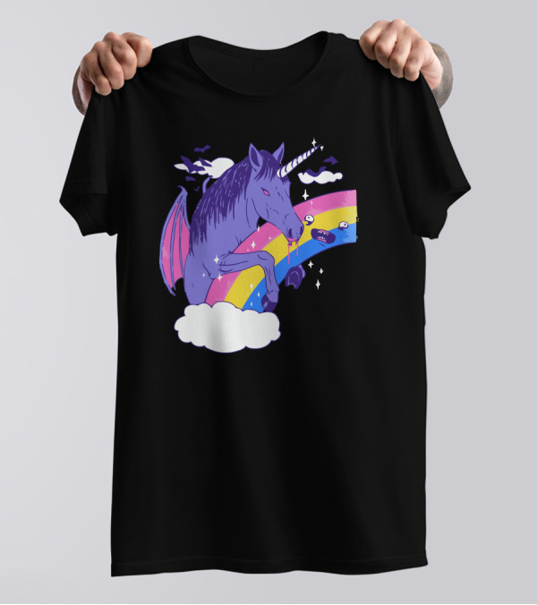 Vampcorn Rainbow Vampire Unicorn With Wings And Cloud Bats T-Shirt