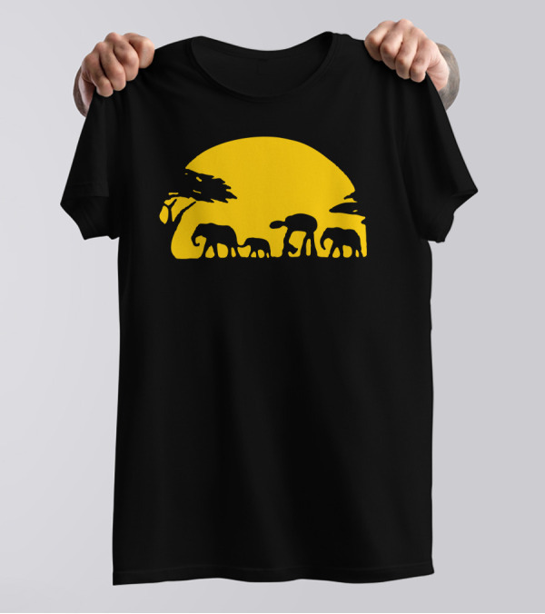 Walker Across African Elephant Safari Sunset T-Shirt