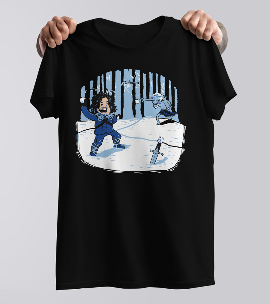 Jon Snowball Winter Battle With Sword And Creature In Snowy Forest T-Shirt