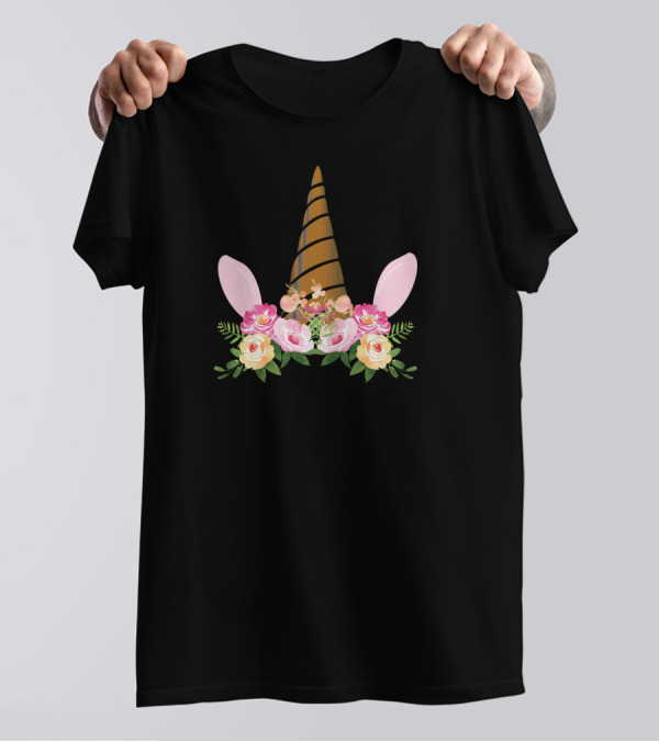 Bohemian Cute Magical Boho Unicorn Face With Floral Crown T-Shirt