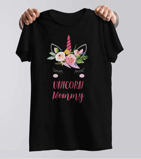 Unicorn Mommy Boho Pink Floral Headband T-Shirt